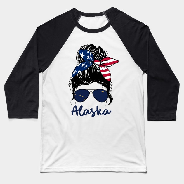 Alaska girl Messy bun , American Girl , Alaska Flag Baseball T-Shirt by JayD World